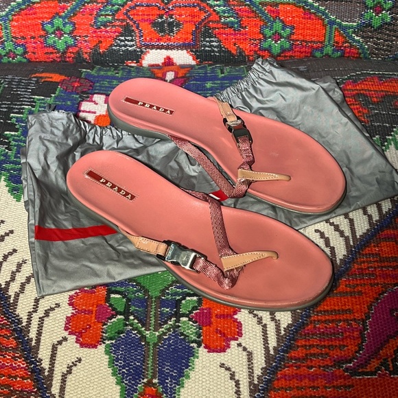 PRADA pink flip flops sandals 7.5 EUC - Picture 1 of 16